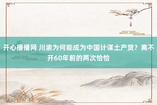 开心播播网 川渝为何能成为中国计谋土产货？离不开60年前的两