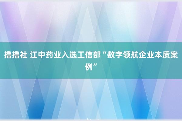 撸撸社 江中药业入选工信部“数字领航企业本质案例”